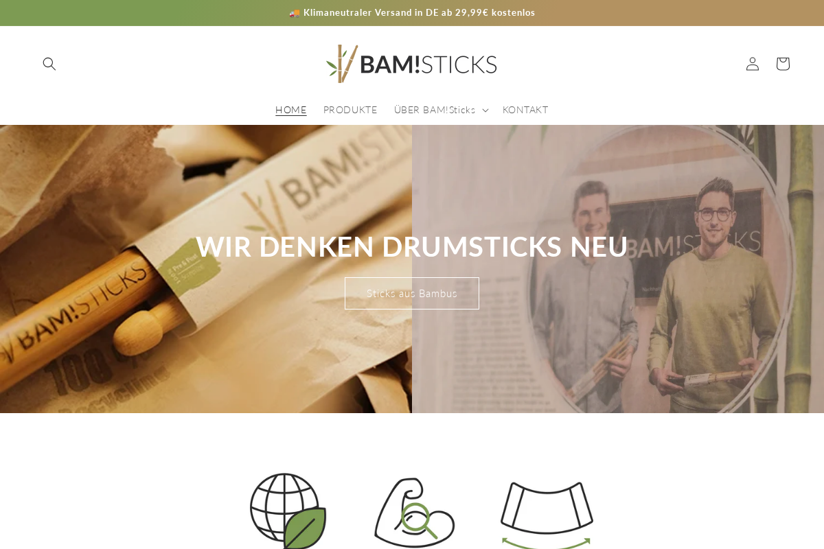 BAM!Sticks | Bambus-Drumsticks homepage screenshot