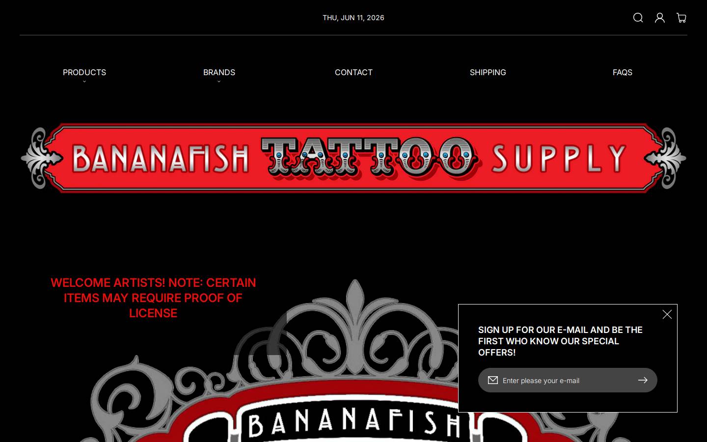 bananafishtattoosupply.com homepage screenshot