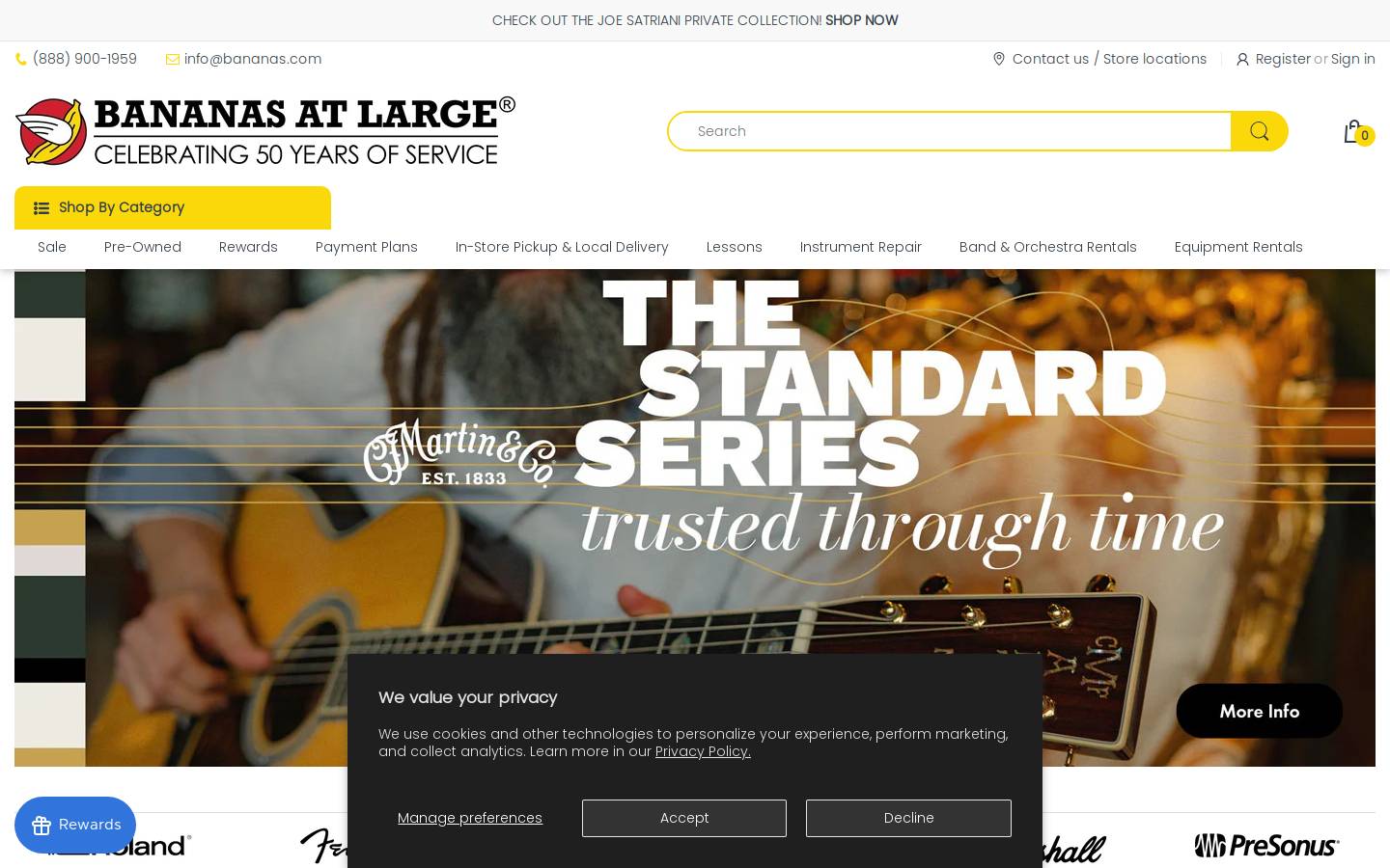 bananasmusic.com homepage screenshot