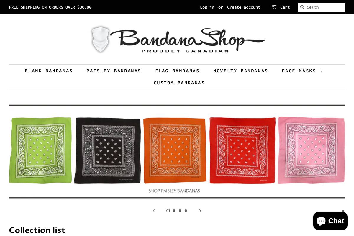 Bandanashop homepage screenshot