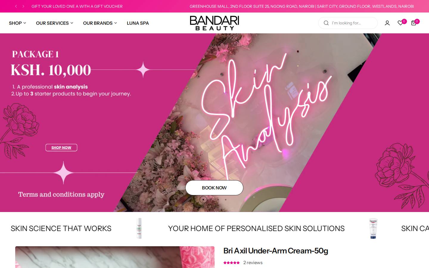 bandaribeauty.com homepage screenshot