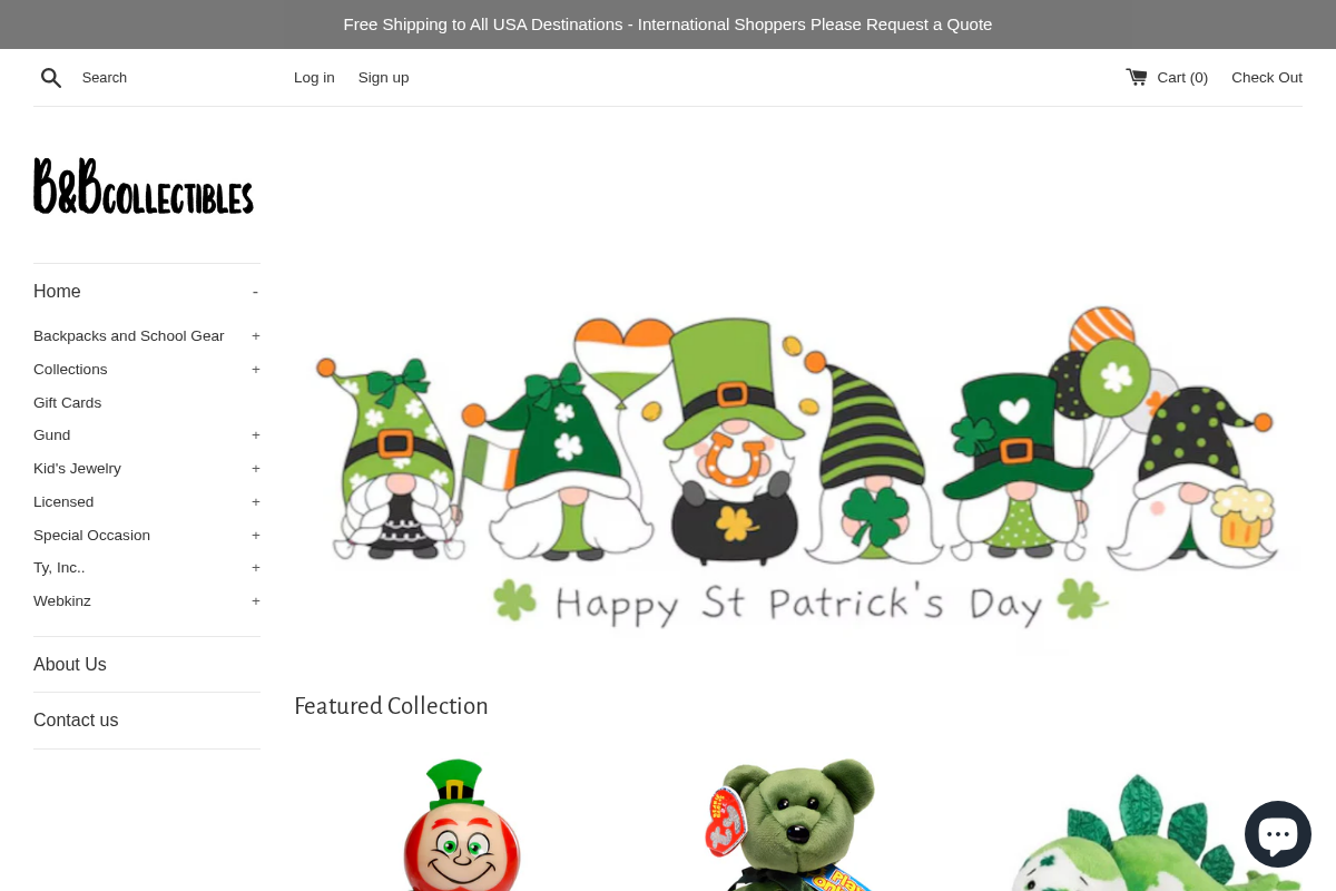 bandbcollectibles.com homepage screenshot