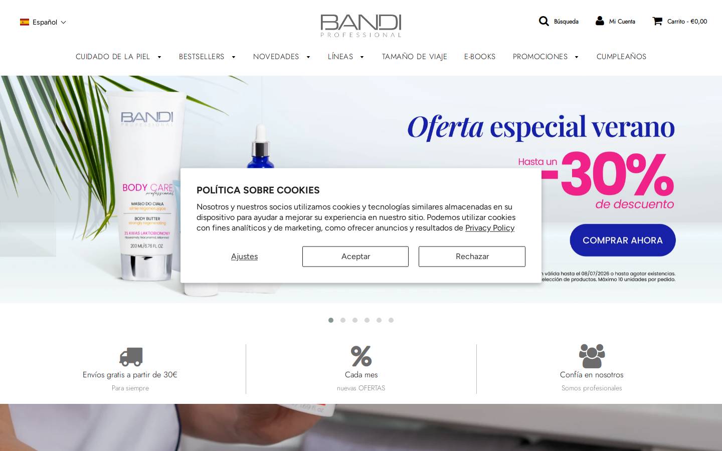 bandi-cosmetics.es homepage screenshot