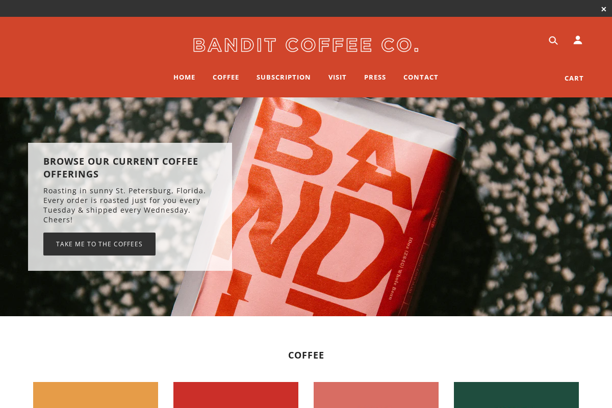 Bandit Coffee Co. homepage screenshot