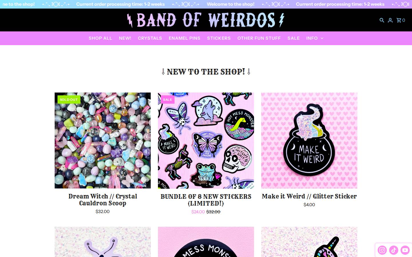 bandofweirdos.com homepage screenshot