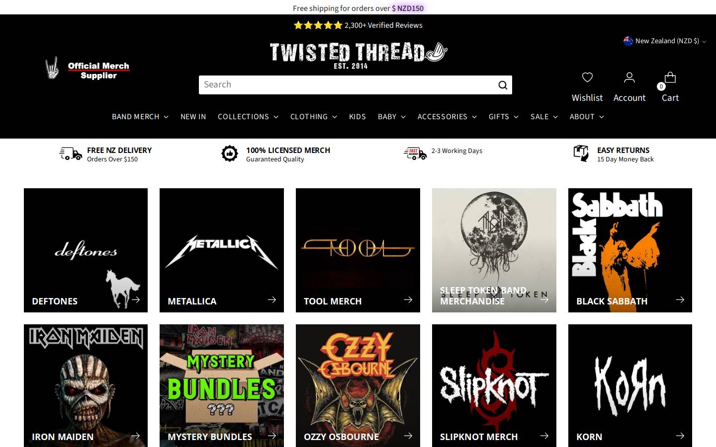 bandtshirts.co.nz homepage screenshot