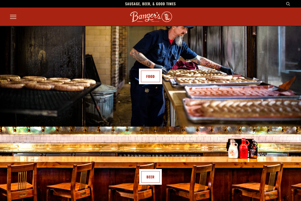 Banger's Sausage House & Beer Garden homepage screenshot
