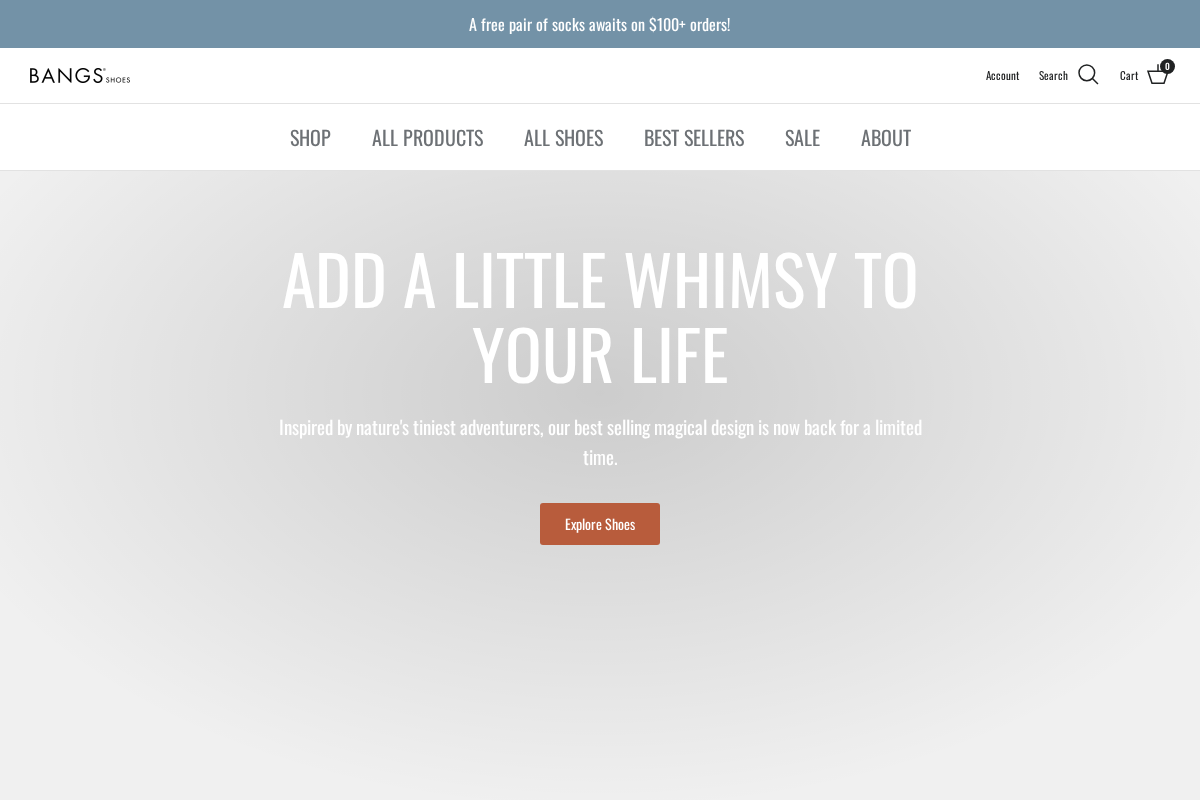 BANGS Shoes homepage screenshot