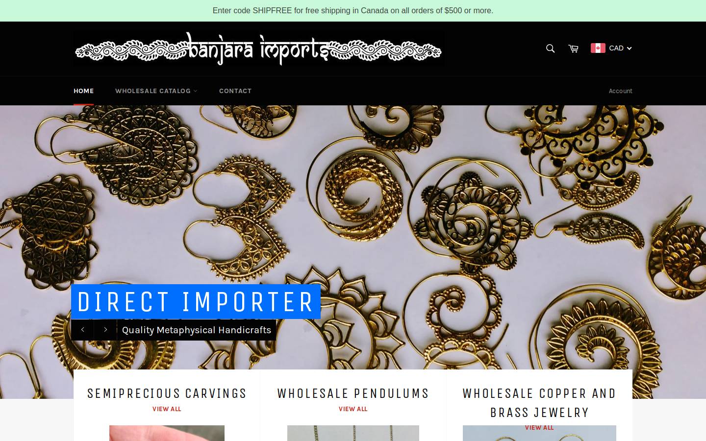 banjaraimports.com homepage screenshot