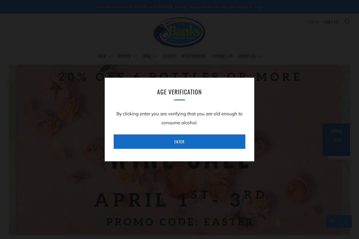 bankswinesandspirits.com homepage screenshot