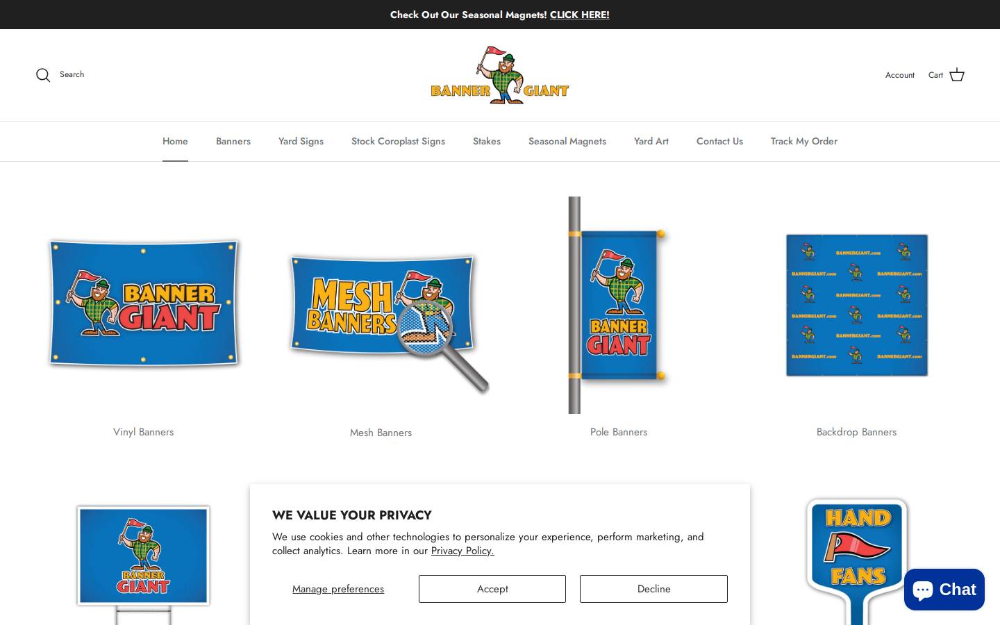 bannergiant.com homepage screenshot