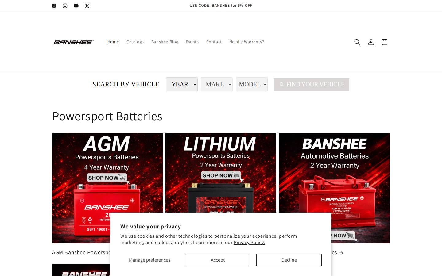 bansheebatteries.com homepage screenshot