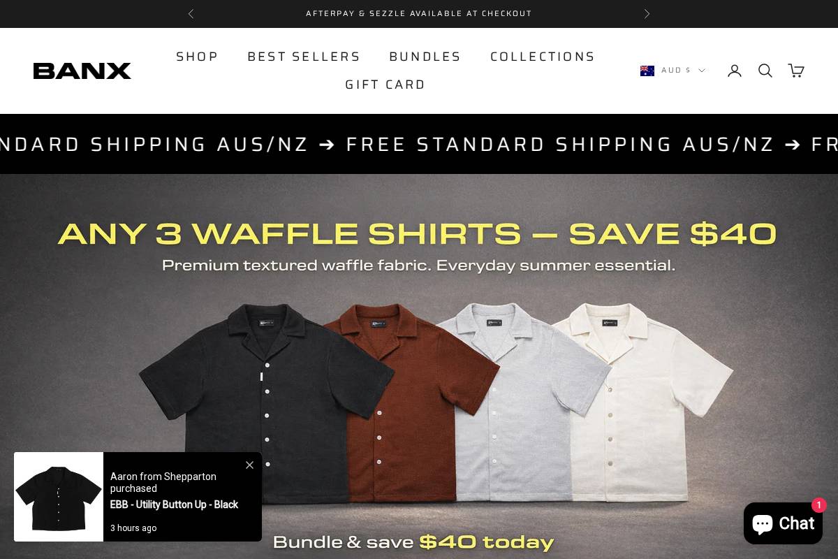 banxclothing.com.au homepage screenshot