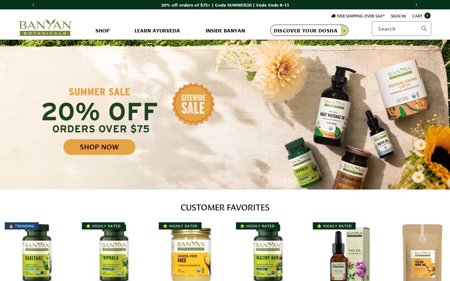 banyanbotanicals.com homepage screenshot