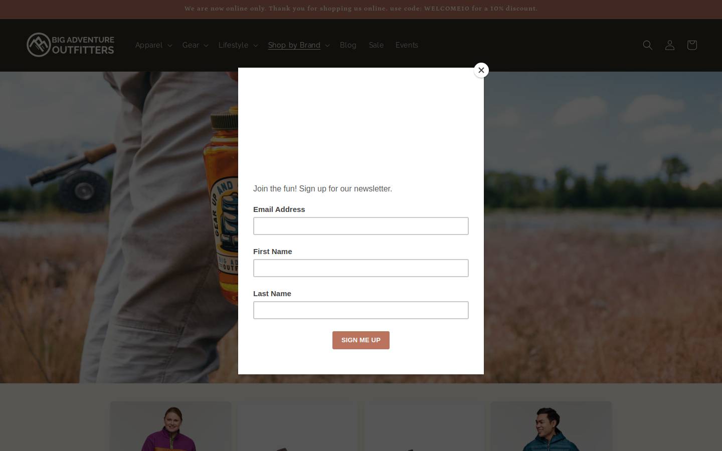 baoutfitters.com homepage screenshot