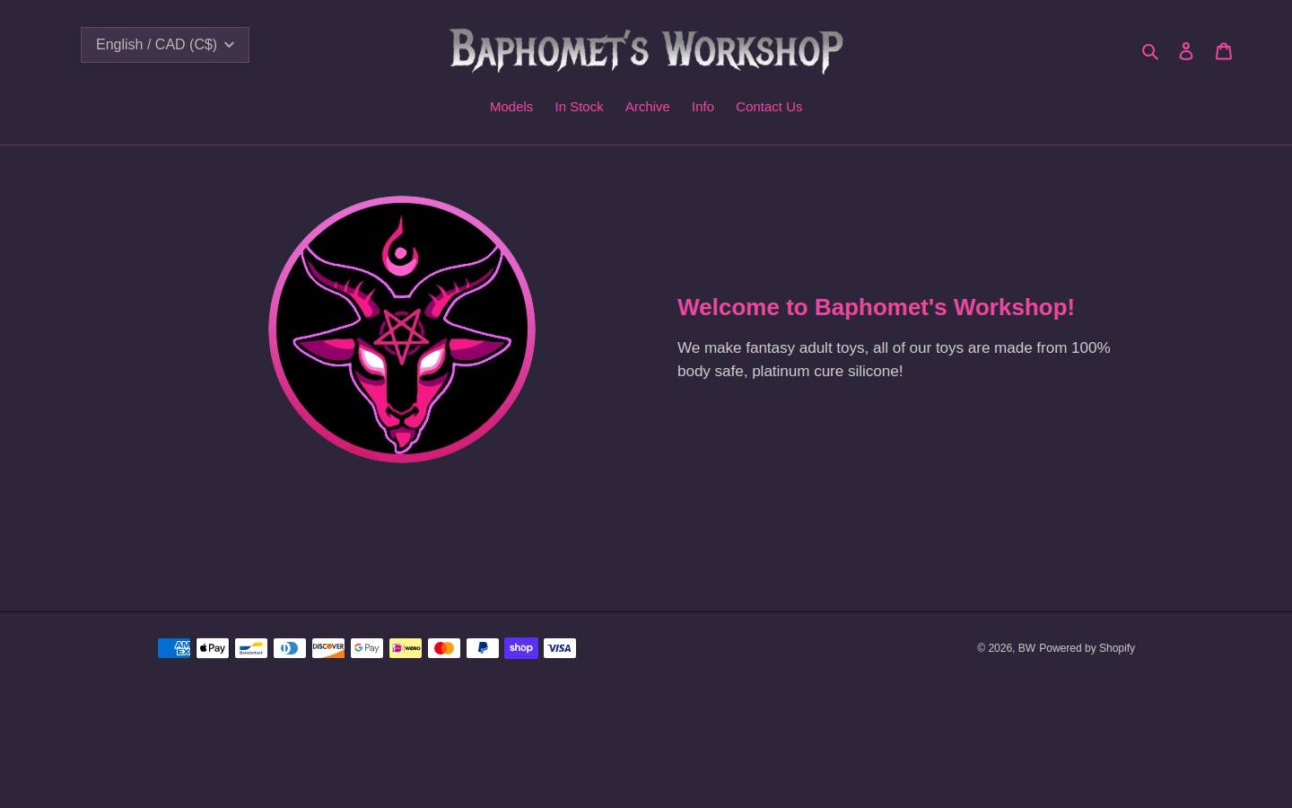 baphometsworkshop.com homepage screenshot