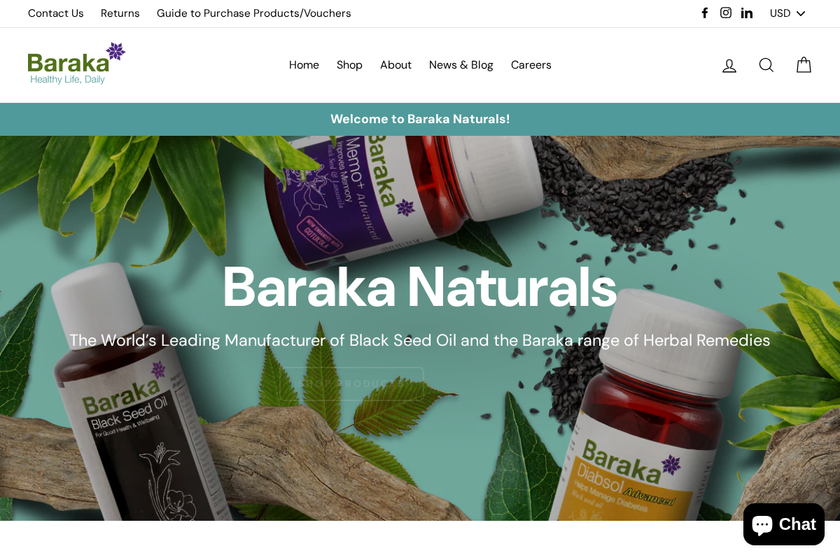 Baraka Naturals homepage screenshot