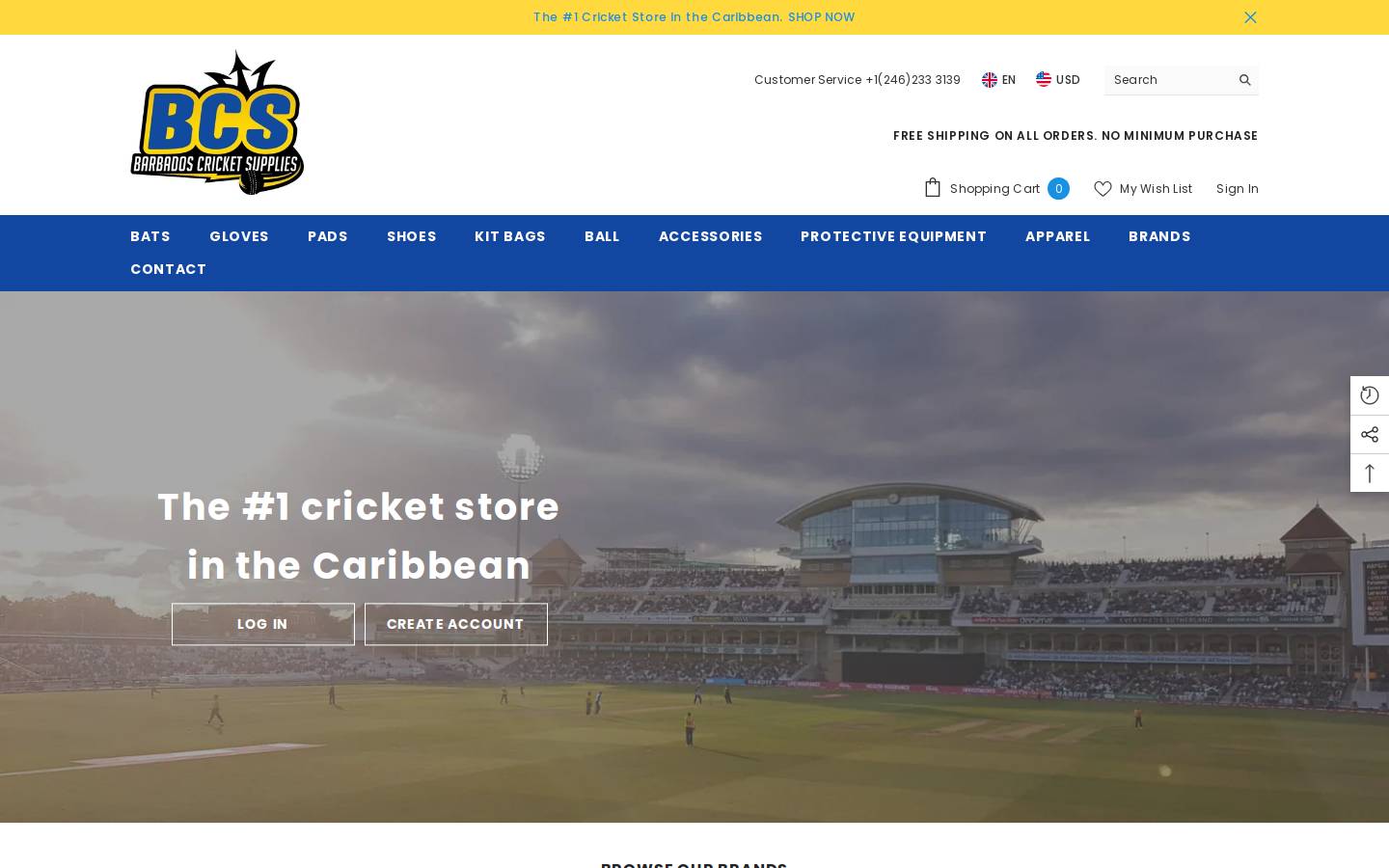 barbadoscricketsupplies.com homepage screenshot