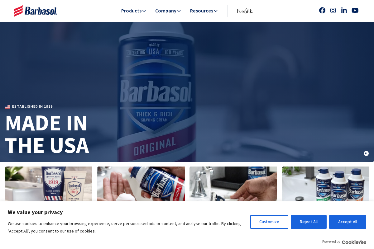 Barbasol homepage screenshot