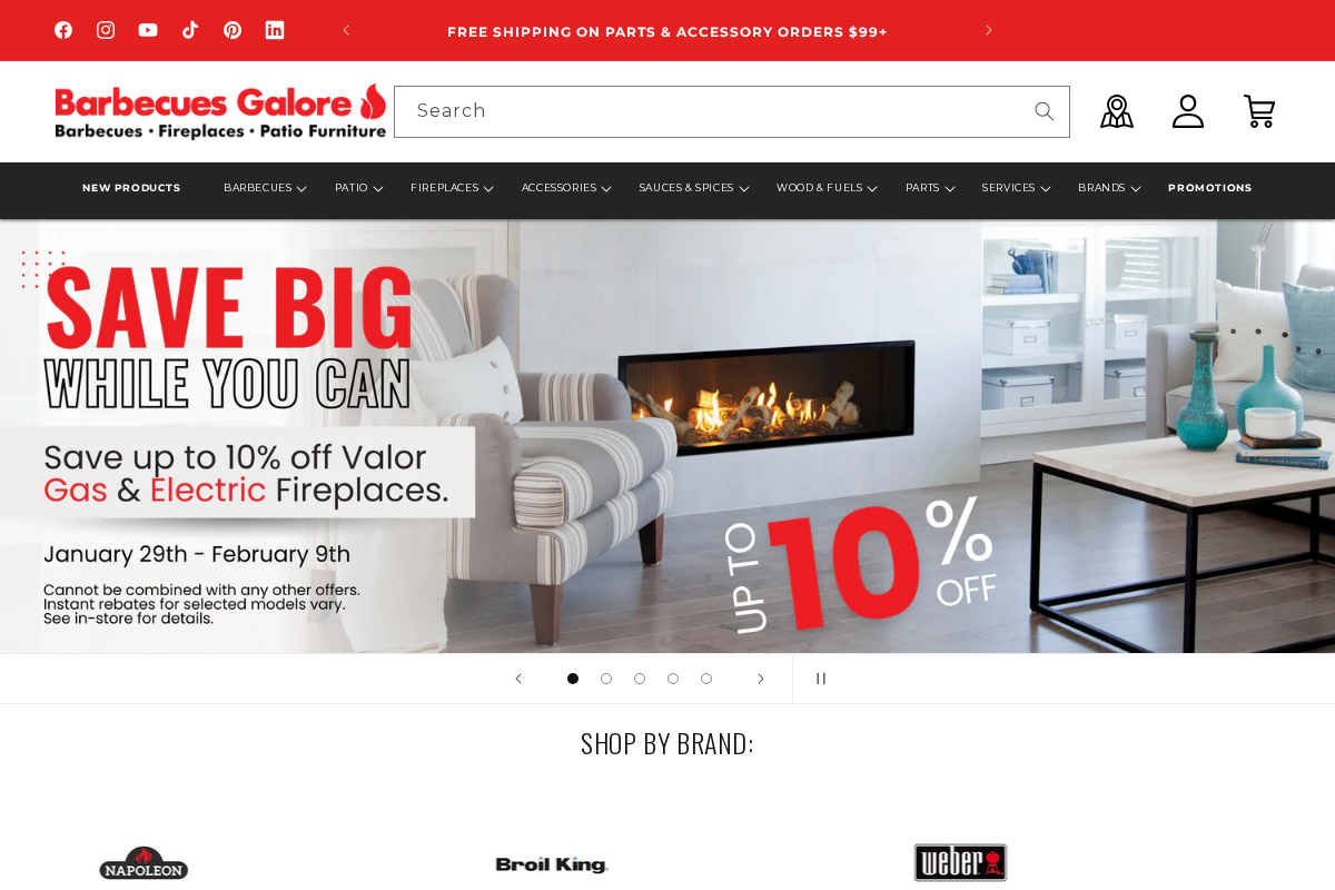 Barbecues Galore homepage screenshot