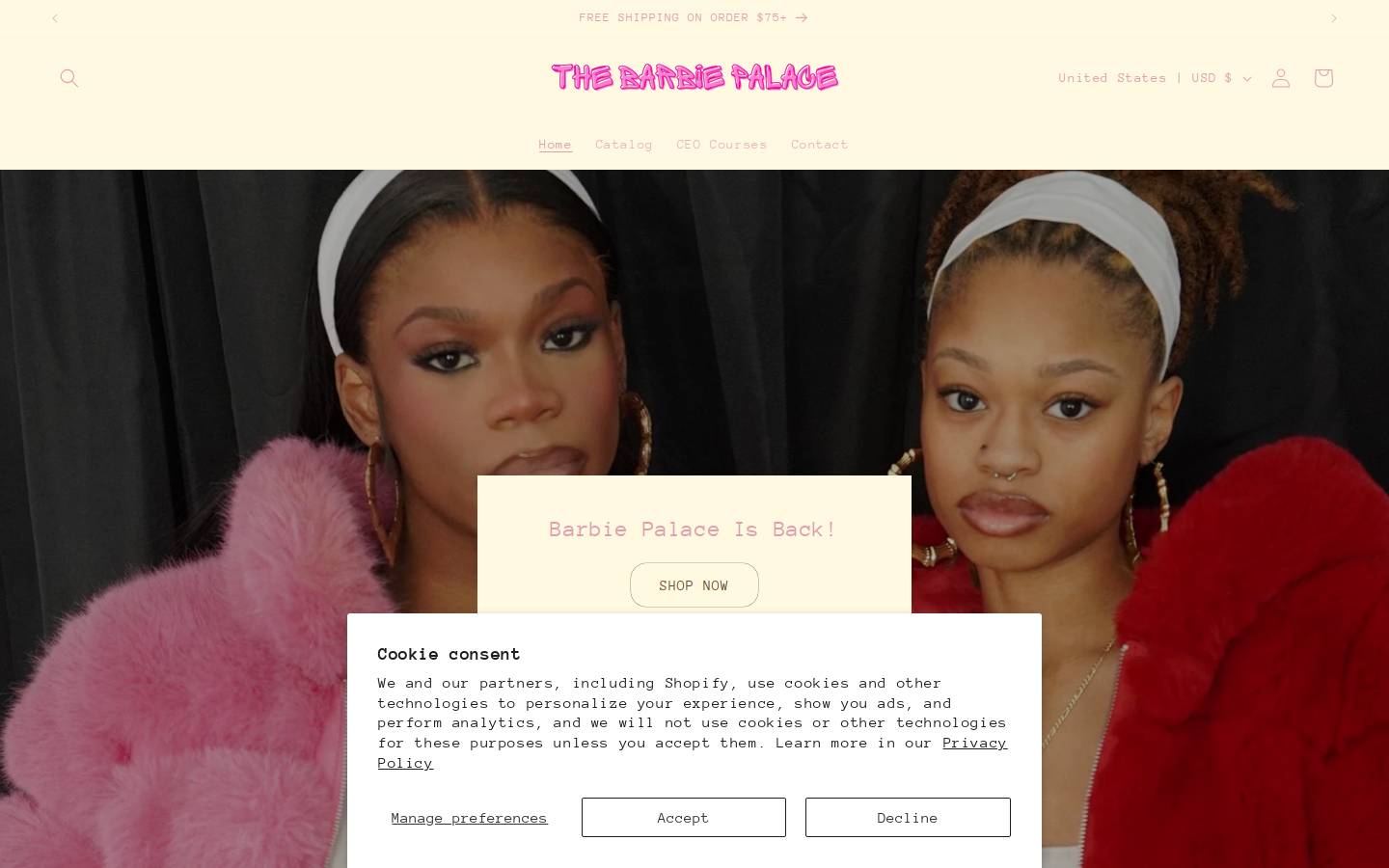 barbiepalace.com homepage screenshot