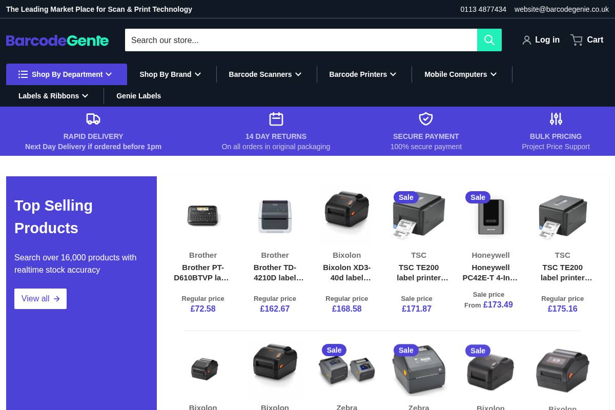 barcodegenie.co.uk homepage screenshot