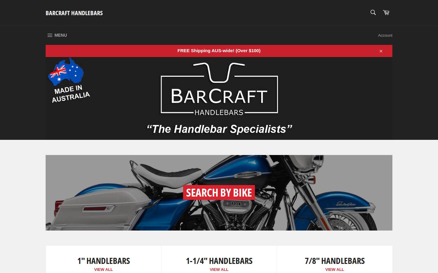 barcrafthandlebars.com.au homepage screenshot