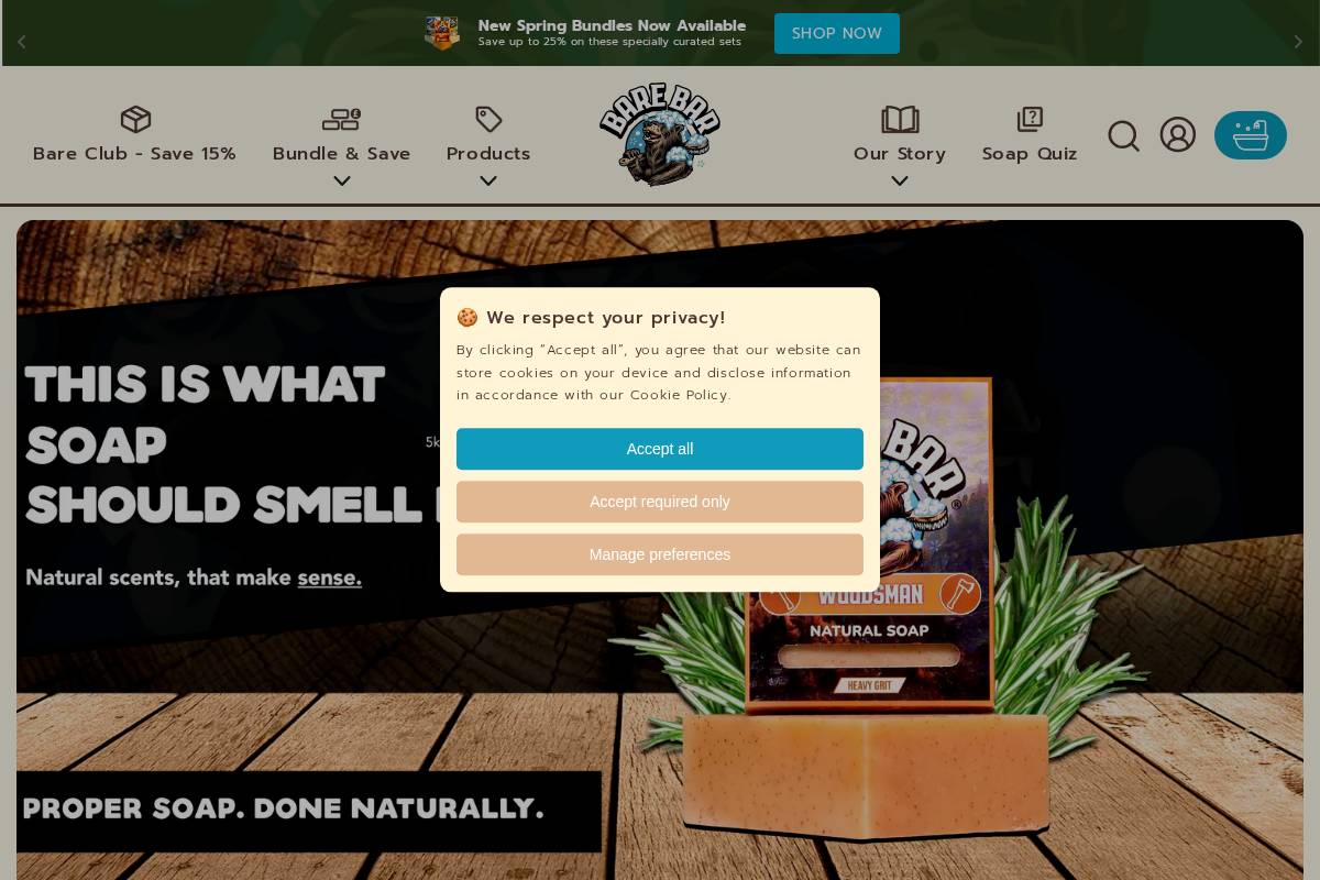 Bare Bar homepage screenshot
