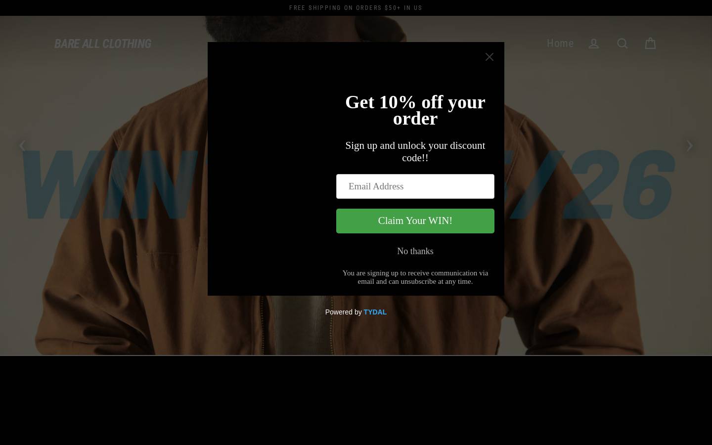 bareallclothing.com homepage screenshot
