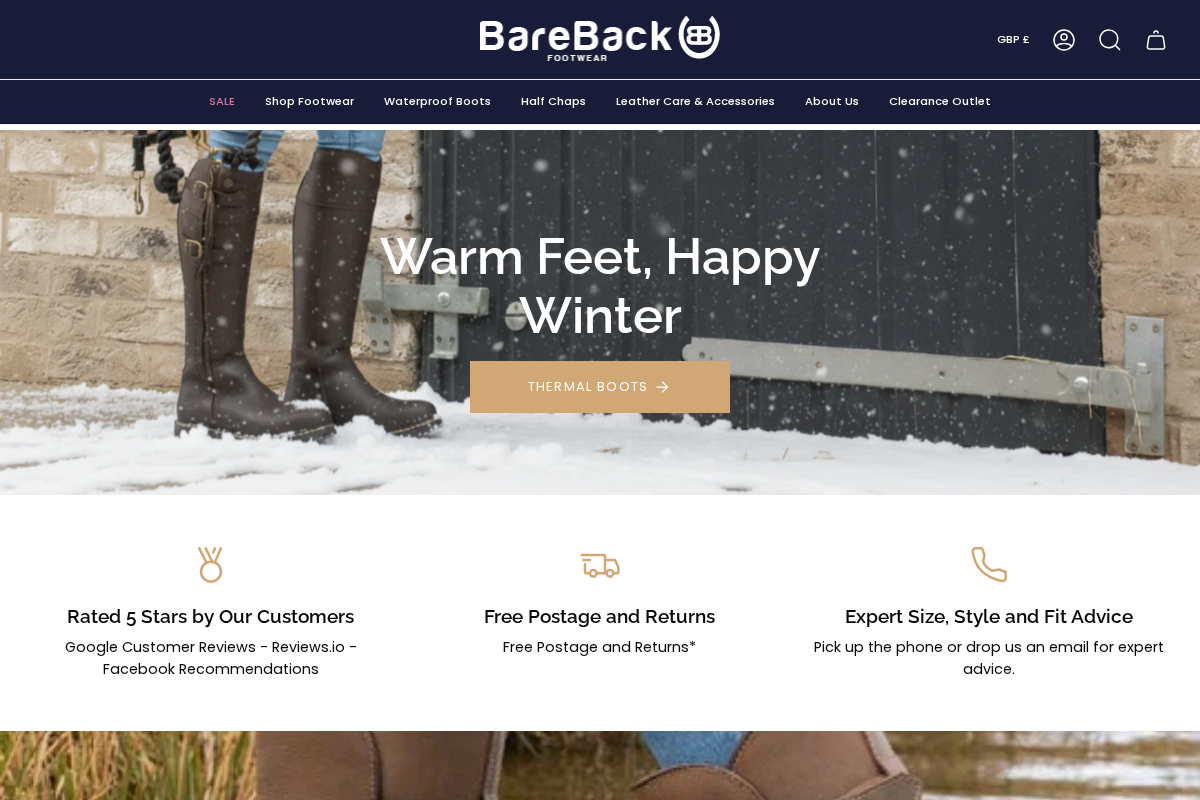 barebackfootwear.com homepage screenshot