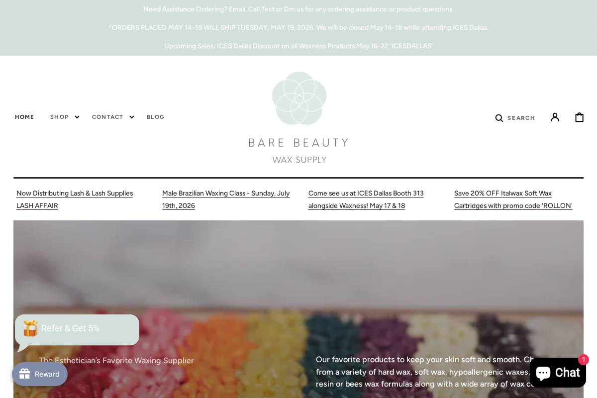 barebeautywaxsupply.com homepage screenshot