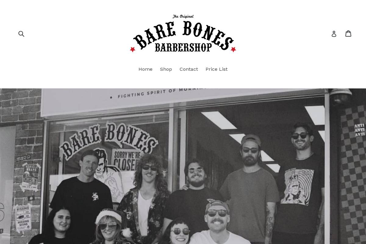 barebonesbarbershop.com.au homepage screenshot