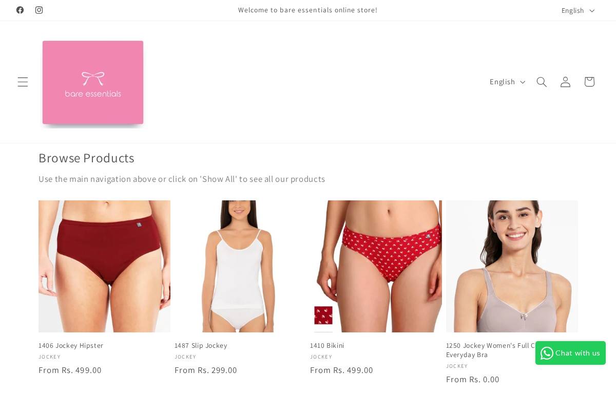 Bareessentials homepage screenshot