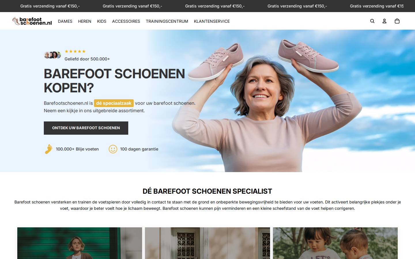 Barefootschoenen homepage screenshot