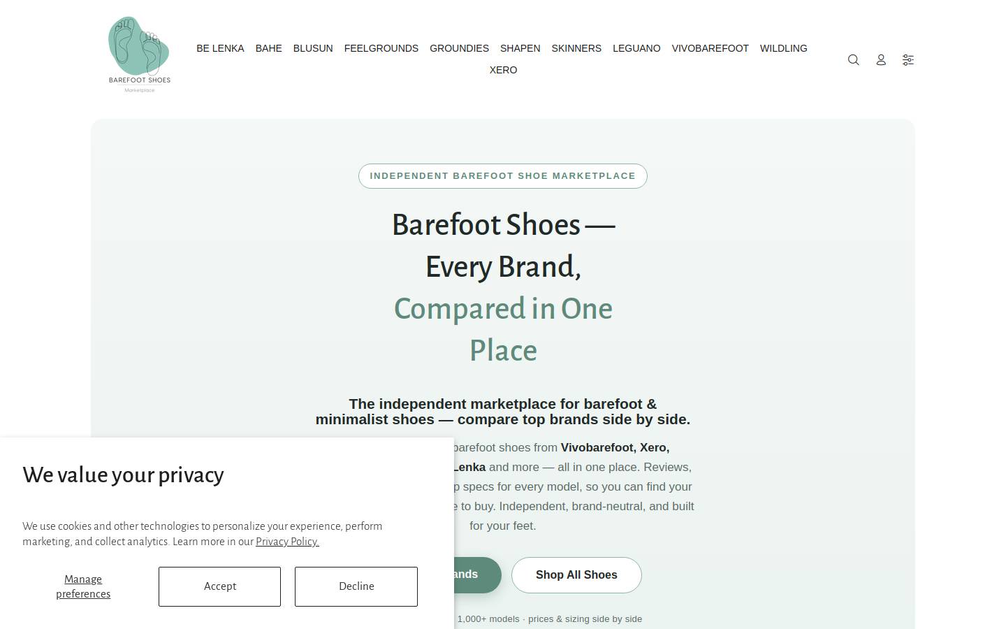Barefootshoes homepage screenshot