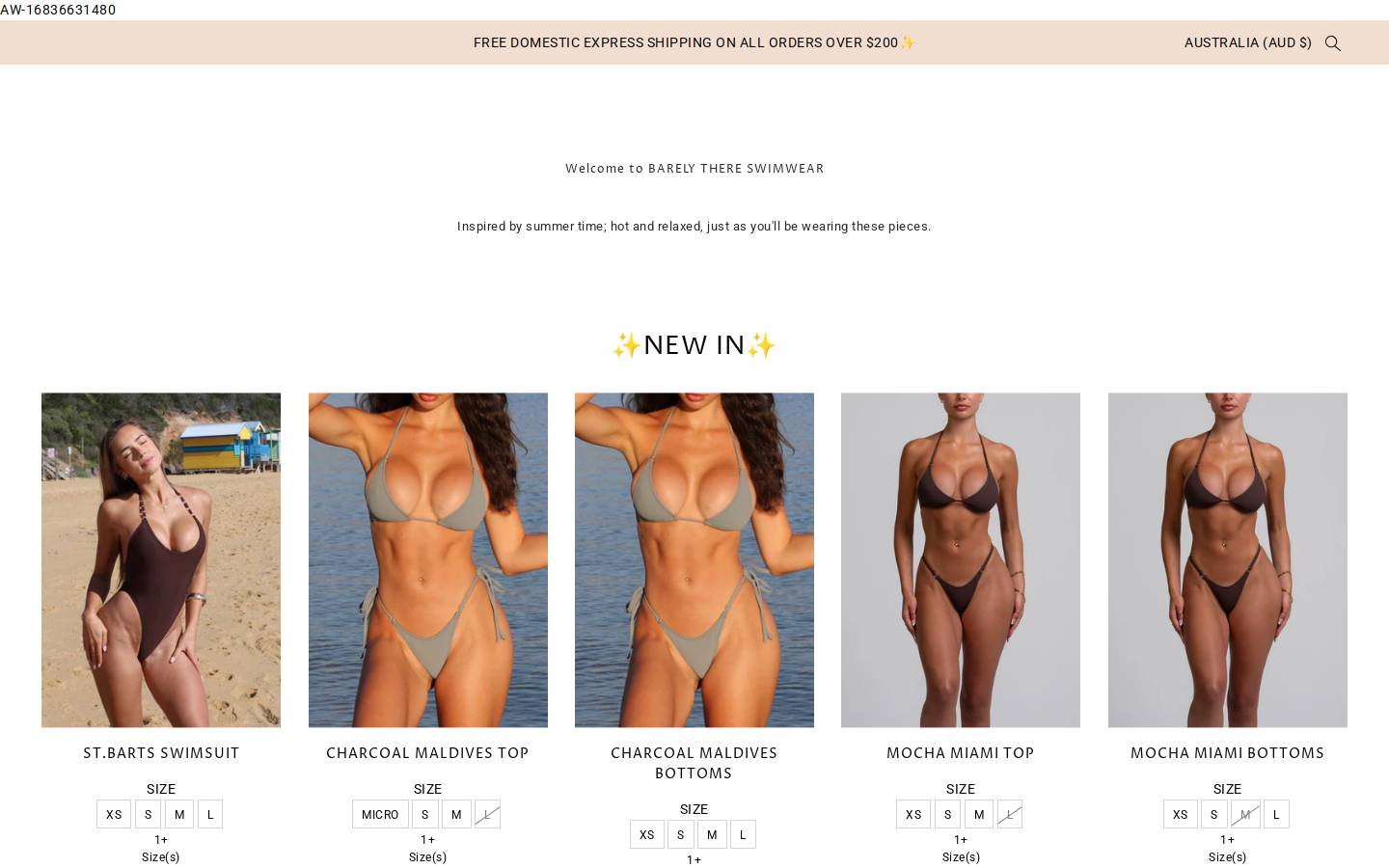 barely-there-swimwear.com homepage screenshot
