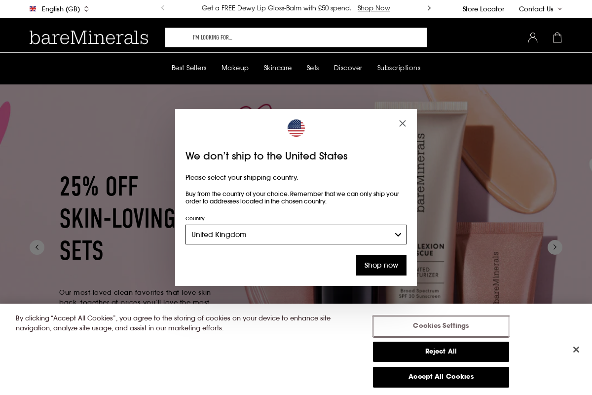 Bare Minerals homepage screenshot