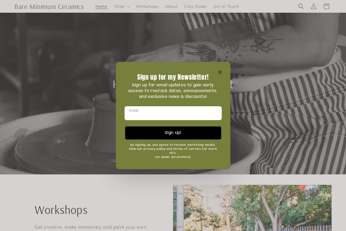 bareminimumceramics.com homepage screenshot