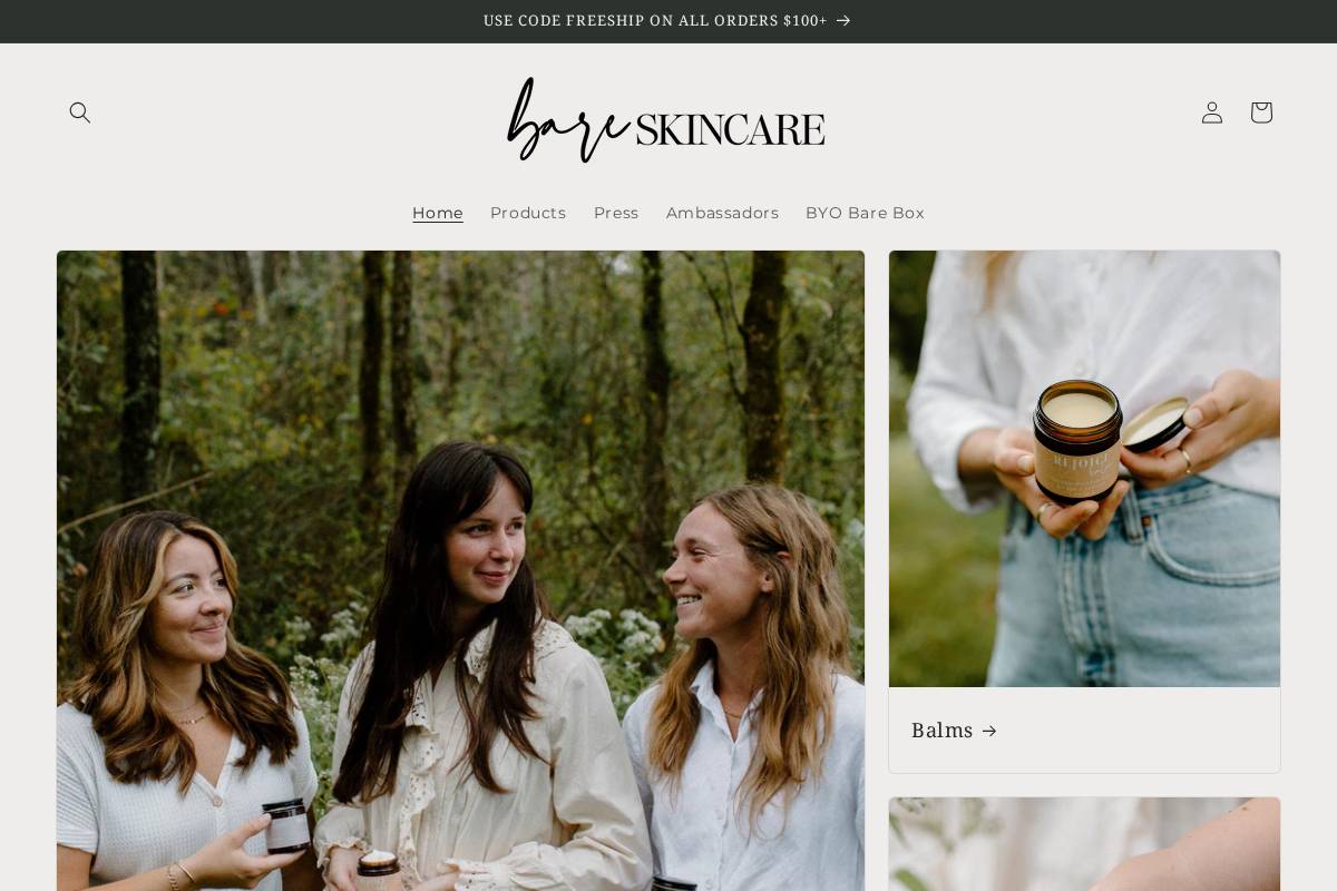 barenaturalsskincare.com homepage screenshot