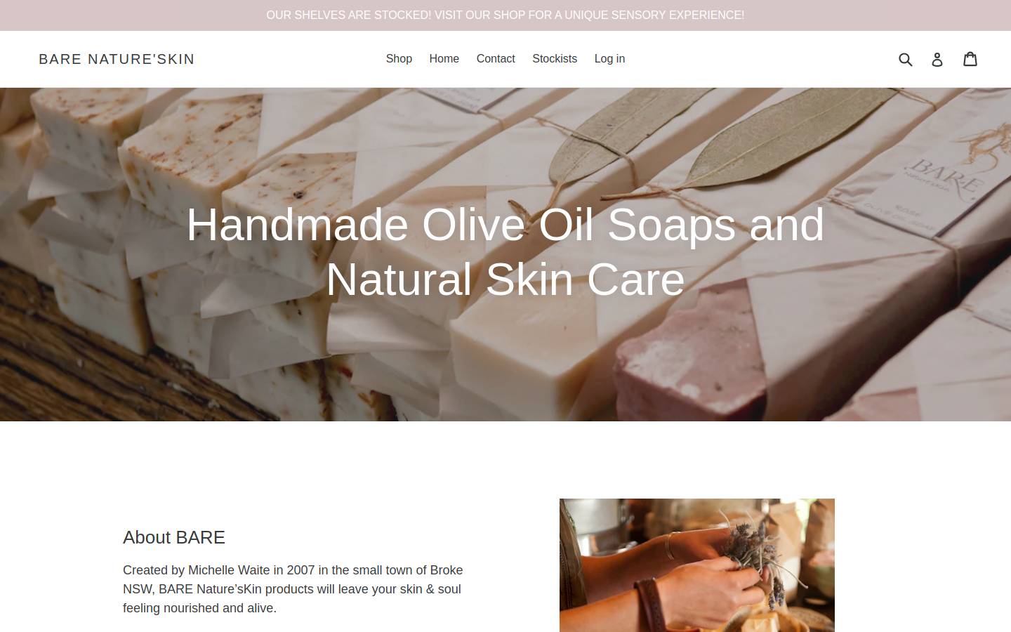 barenatureskin.com.au homepage screenshot