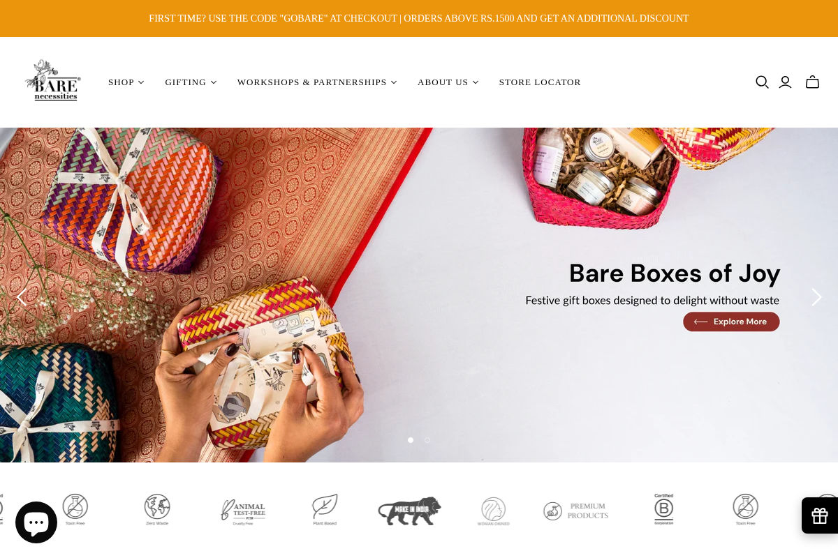 Bare Necessities homepage screenshot