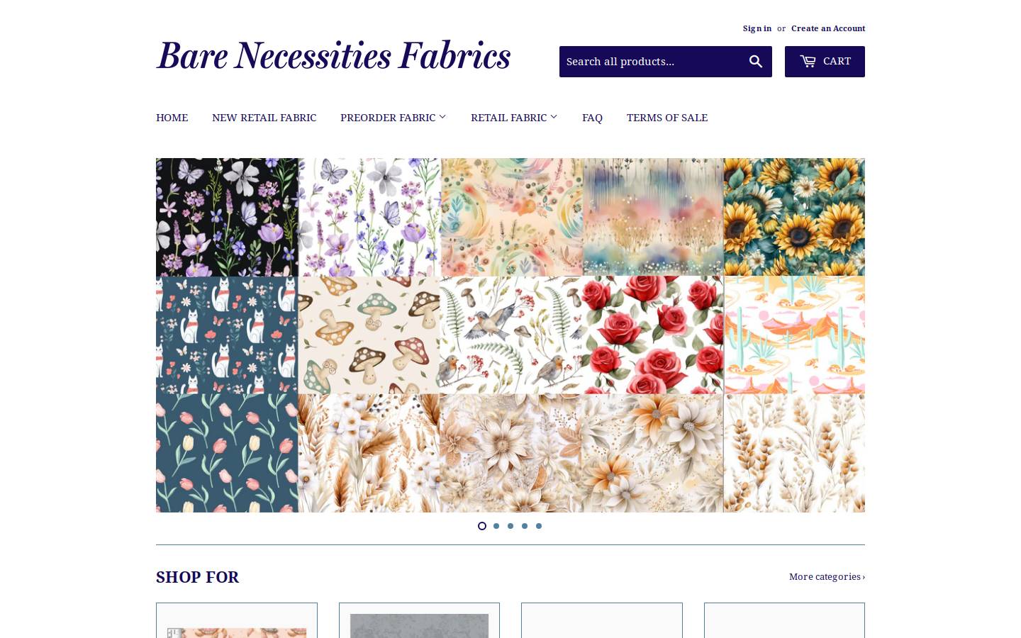 barenecessitiesfabrics.com homepage screenshot