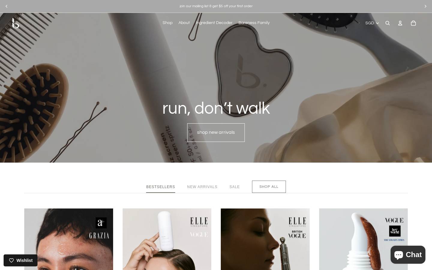 barenessskin.com homepage screenshot