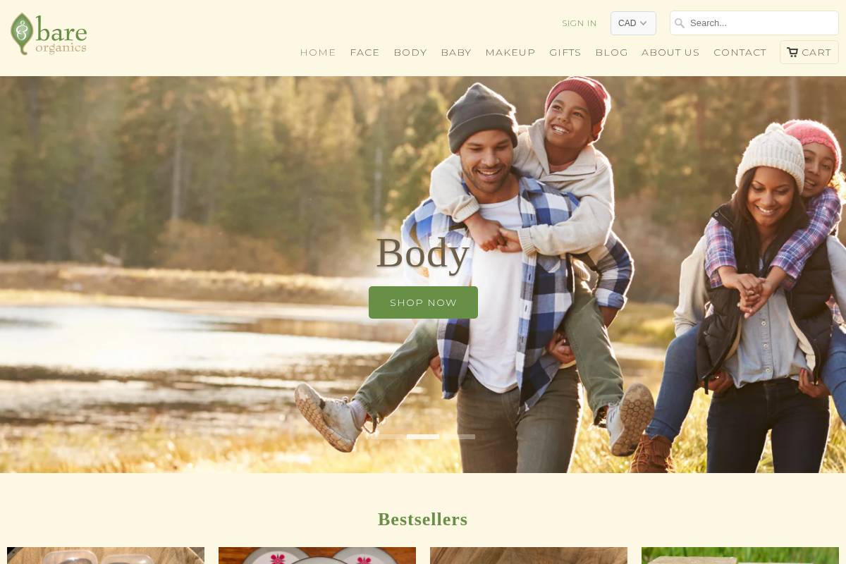 bareorganics.ca homepage screenshot