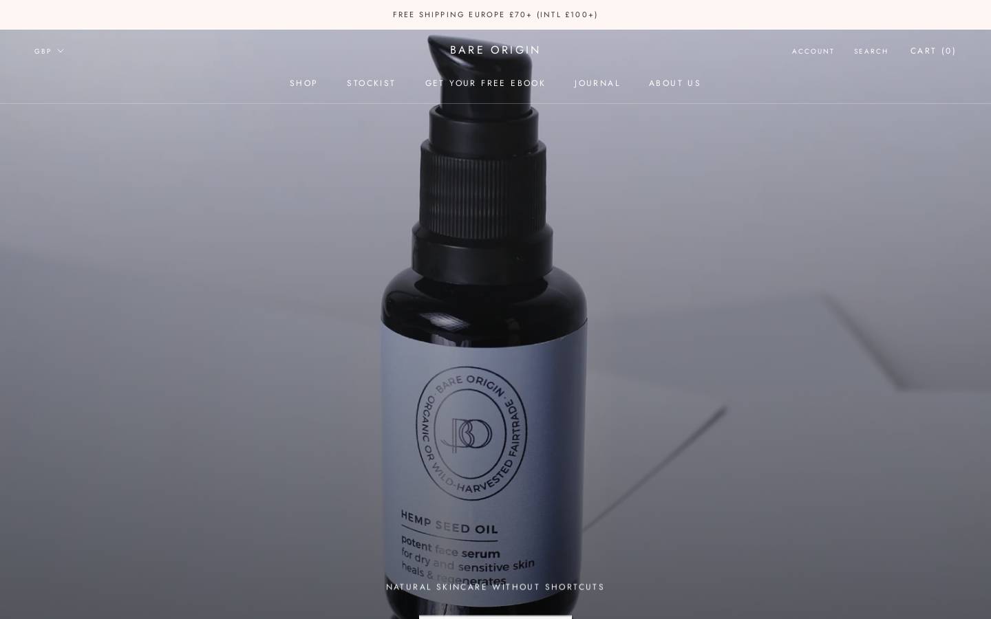 bareoriginskin.com homepage screenshot
