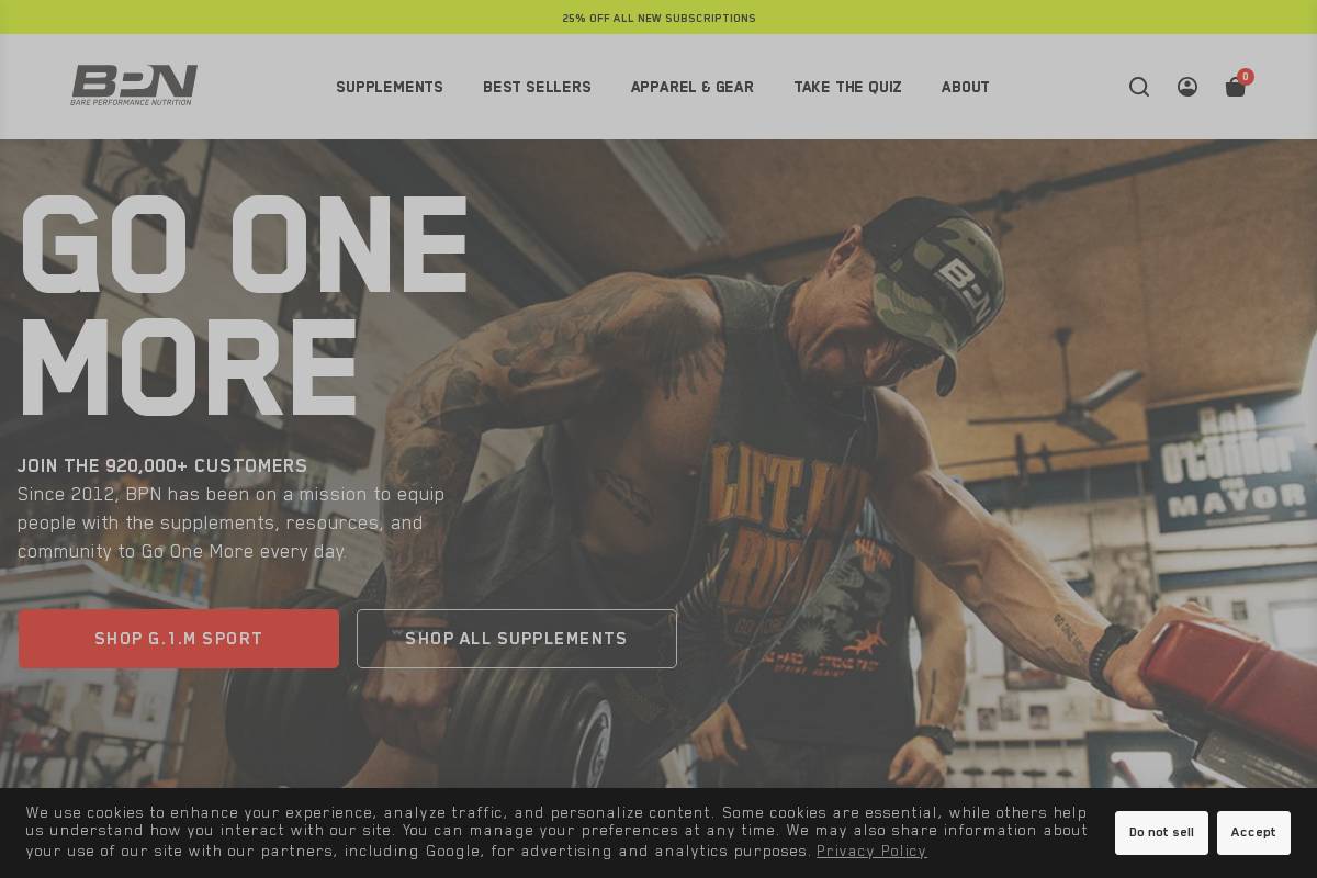 Bare Performance Nutrition homepage screenshot