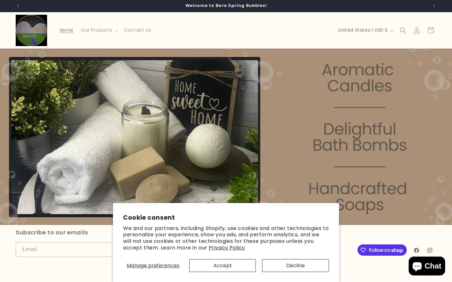 barespringbubbles.com homepage screenshot