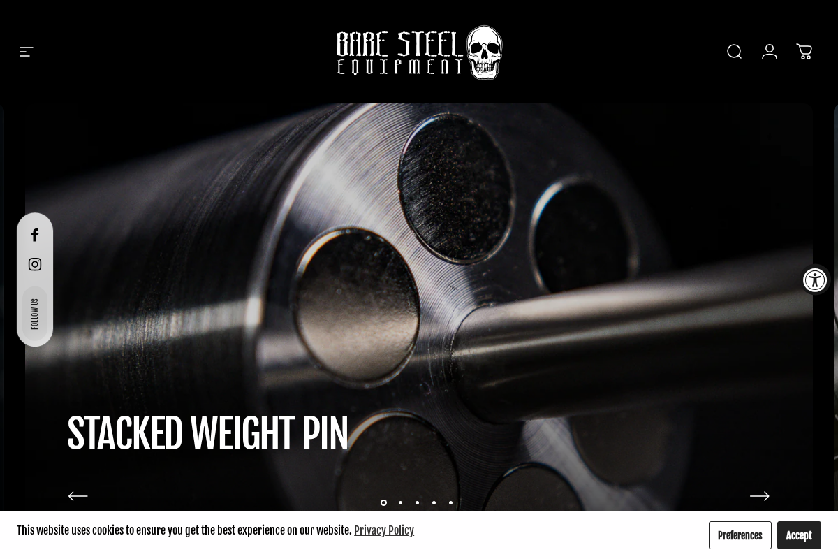 Bare Steel Equipment homepage screenshot