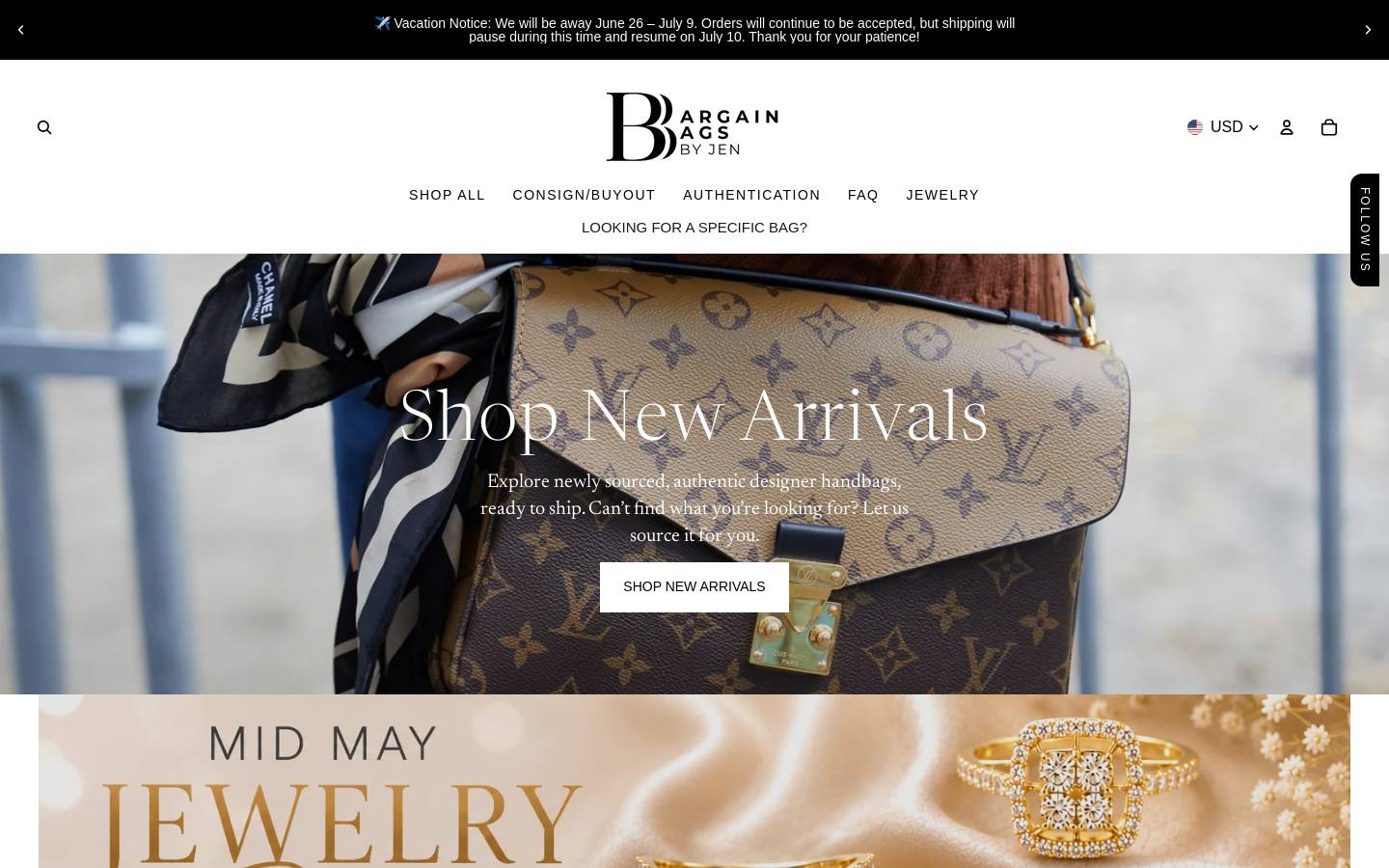bargainbagsbyjen.com homepage screenshot