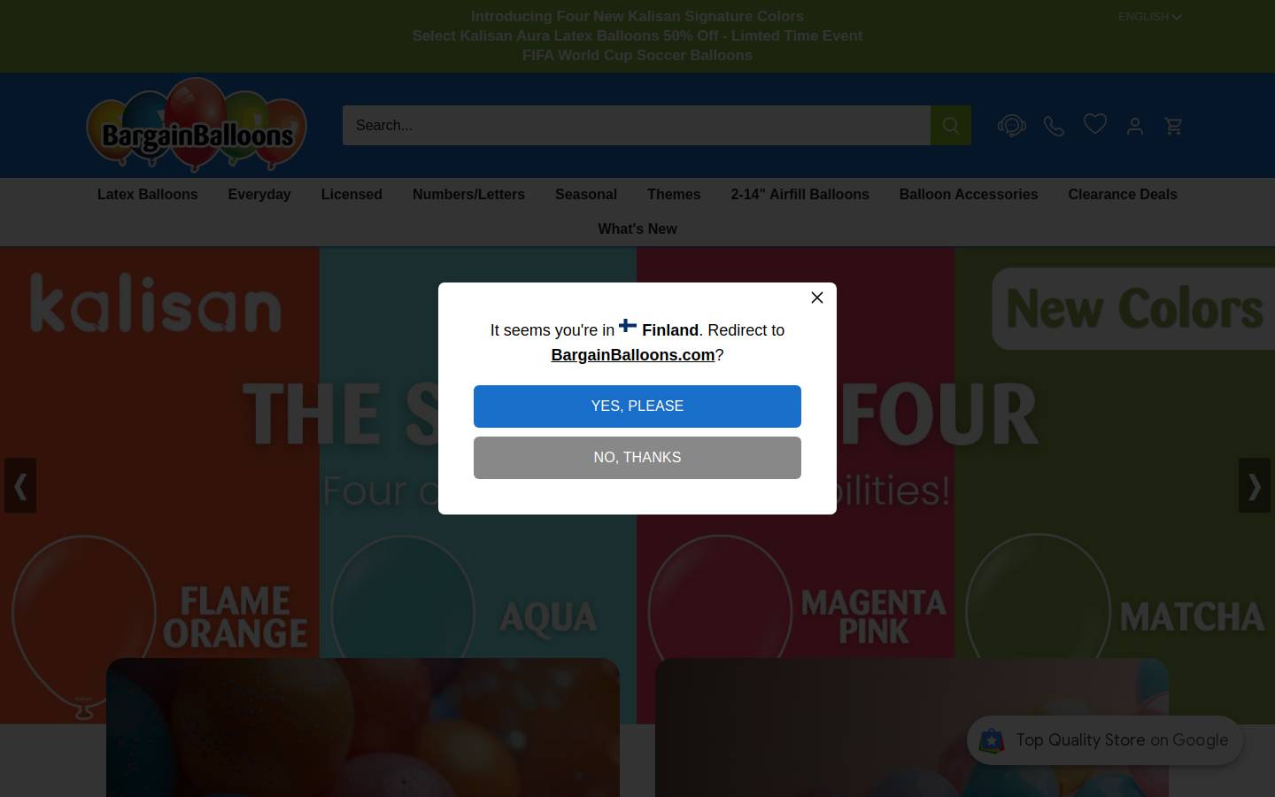 BargainBalloons homepage screenshot
